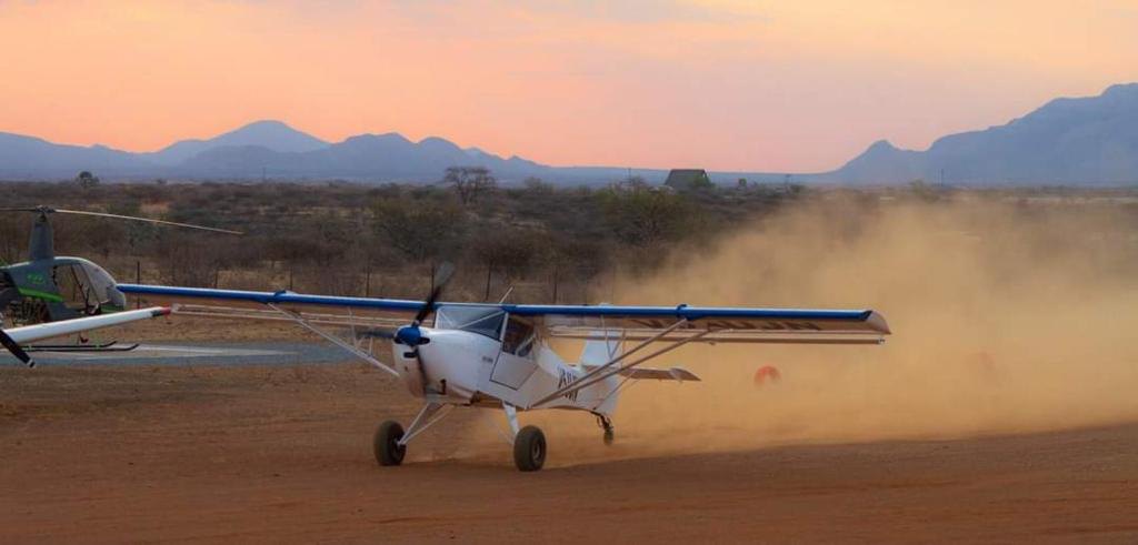 René’s small aircraft on the farm airstrip
