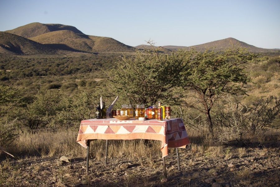 A table set for sundowners in the bush